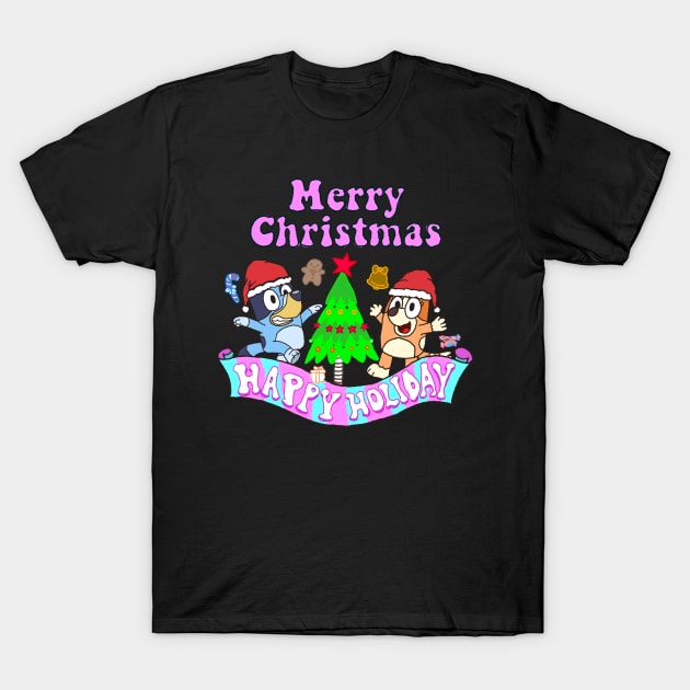 Merry Christmas and Happy Holiday // Bluey T-Shirt by 80sCartoons.Club